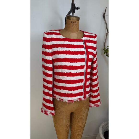 Alice + Olivia Stanton Stripe Tweed Jacket  Luxe Designer Statement Blazer Sz L - Picture 3 of 7